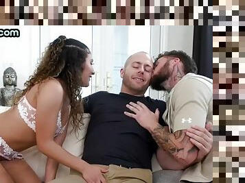 Bisexuals enjoy fucking a big booty bitch in a threesome