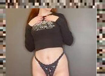 Redhead bratty teen tries on panties for daddy to watch