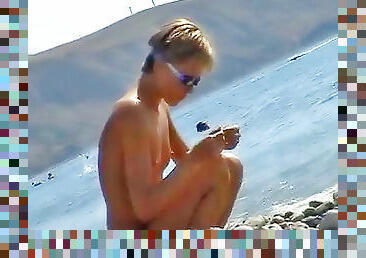 nudisti, allaperto, magre, videocamera, spiaggia, voyeur, tettine