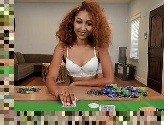 Curly woman plays with the dick in POV scenes after a poker game