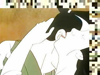 Japanese cartoon couple makes sweet love