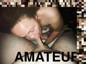 amatør, blowjob, ebony, interracial, ludder, hvit, pikk