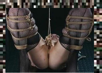 fisse-pussy, kone, amatør, udløsning, bdsm, i-ansigtet, sperm, fiskenet, bondage