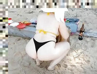 arsch, im-freien, öffentliche, dilettant, reifen, erotisch-mutti, strand, blondine, allein, bikini