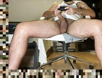 Naked Latino jock playing video games before a huge load of cum