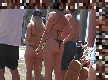 culo, al-aire-libre, público, amateur, cámara, playa, voyeur, rubia, bikini