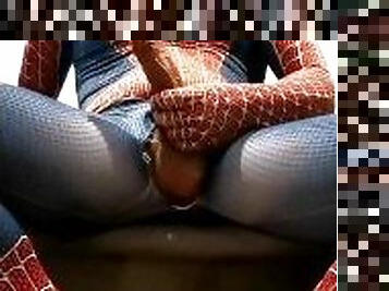 Spidermans wanks & cums hard