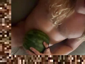 Long Hair Hunk Fucks Watermelon