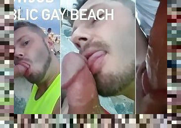 väljas, avalik, amatöör, suhuvõtmine, gei, rannas
