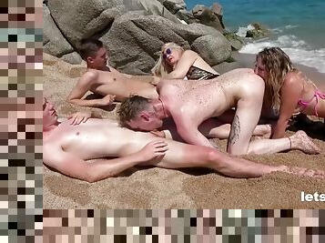 sesso-di-gruppo, spiaggia, spagnole, bisex