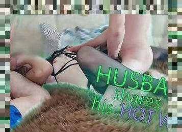 Husband shares his hot wife in sexy outfit