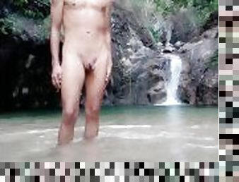 Naked walk trough the river all the way to the waterfall naked poses