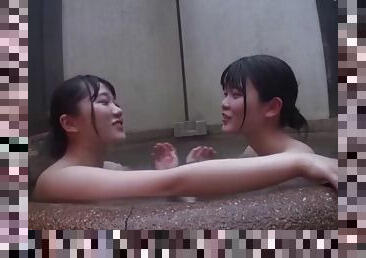 Japanese lesbian college friends come out to each other in the bathhouse