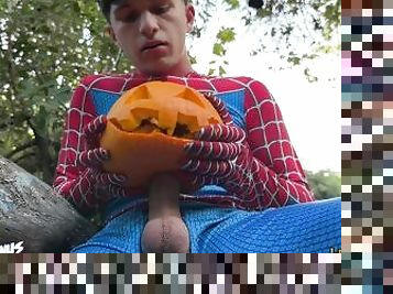 Almost Caught ! Fucking Pumpkin Outside Spiderman