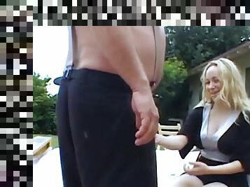 Busty gonzo outdoor milf fucked at home after sucking cock