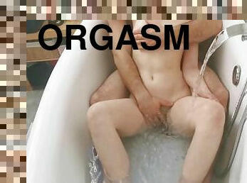 Having a sensual, intimate bath together