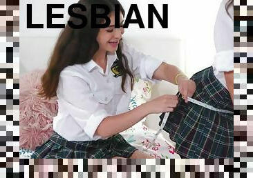 berambut, vagina-pussy, pelajar-perempuan, lesbian-lesbian, remaja, akademi, pakaian-seragam