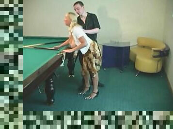 Mature rides cock on the pool table