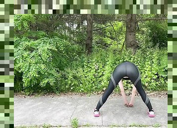 Wife fucks 2 guys and gets double creampie in public while out running / Sloppy seconds / Yoga pants