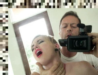 Miley May sucks massive cock before getting laid